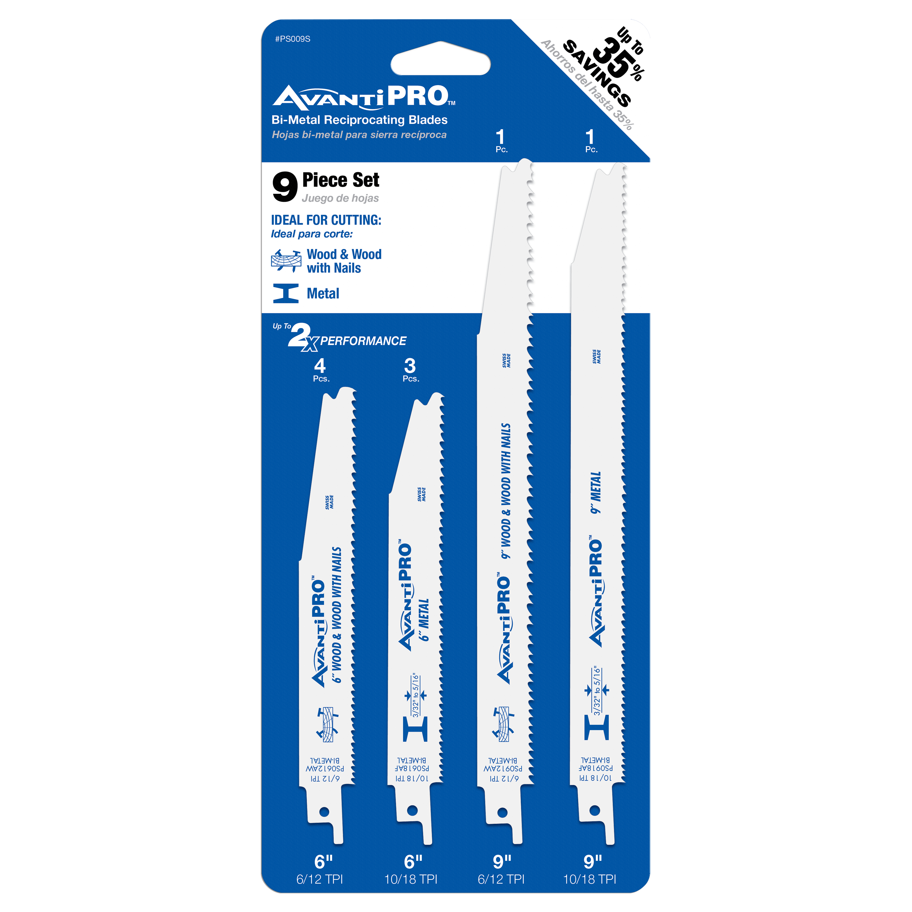AvantiPro PS009S 9 pc Bi-Metal Reciprocating Saw Blade Set