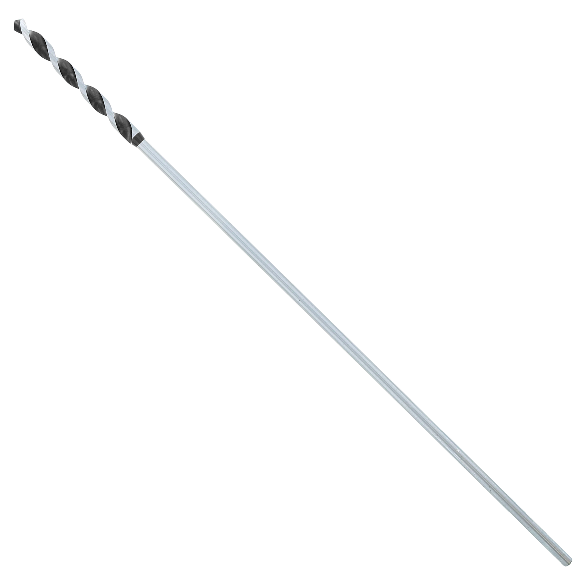Long silver drill bit with black spiral flutes at the tip, 3/8 inch diameter installer bit.