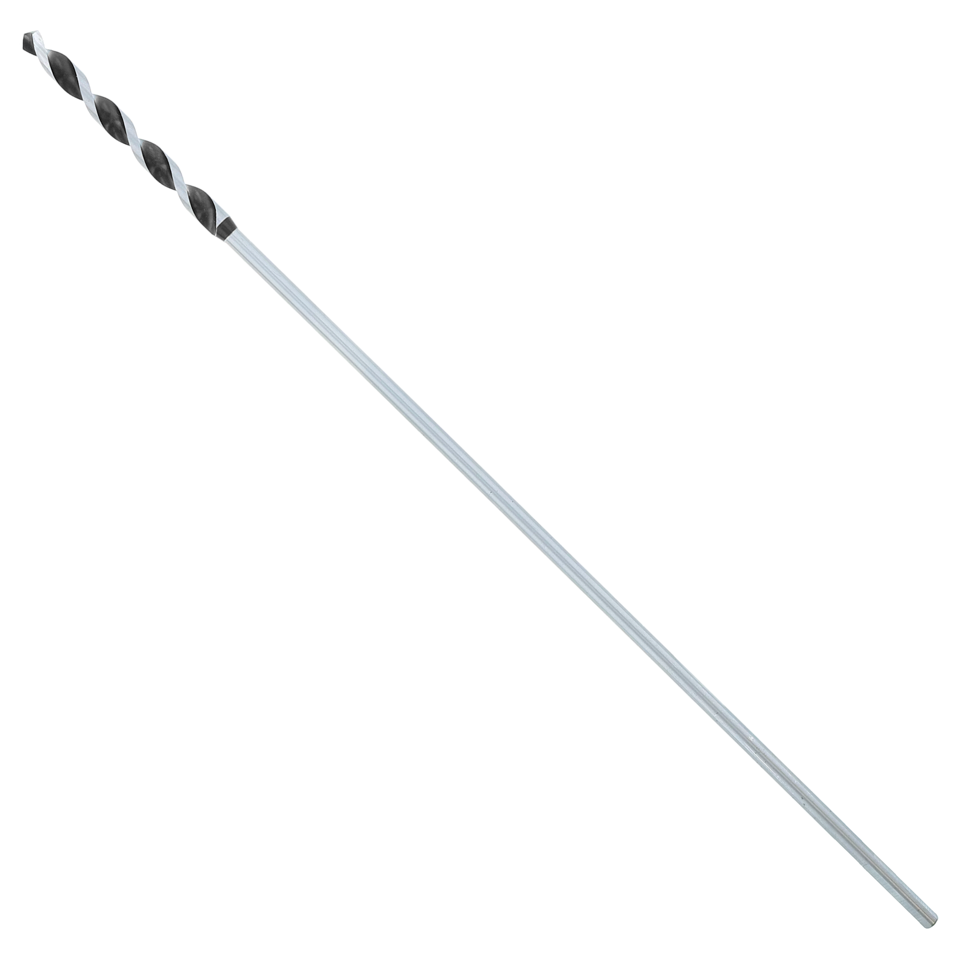 Long silver drill bit with black spiral flutes at the tip, 3/8 inch diameter installer bit.