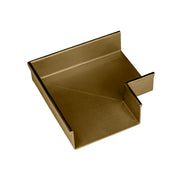 Satin bronze linear drain component with rectangular basin and side outlet connector.