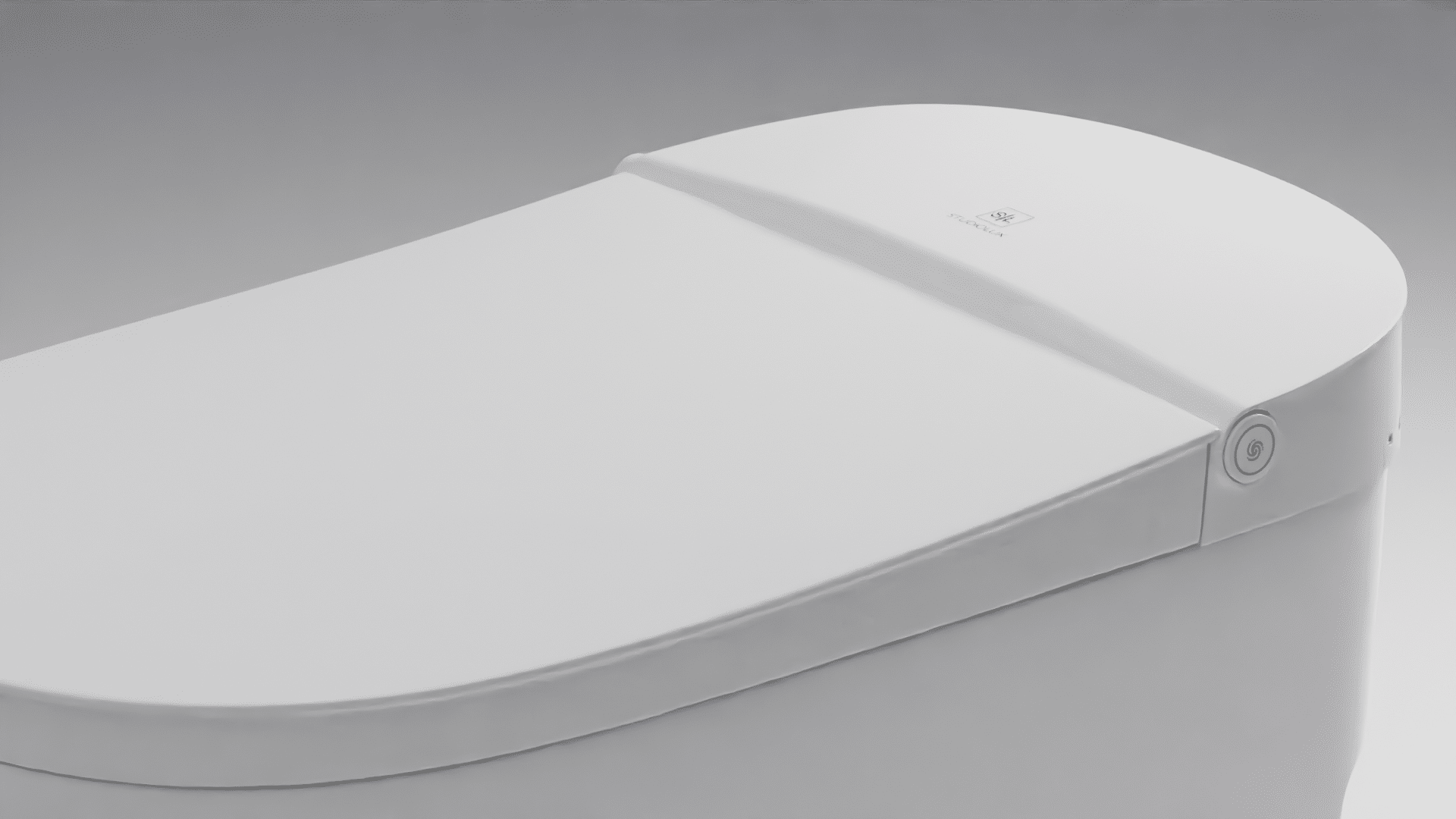 White one-piece tankless toilet with elongated bowl and closed bidet seat lid.