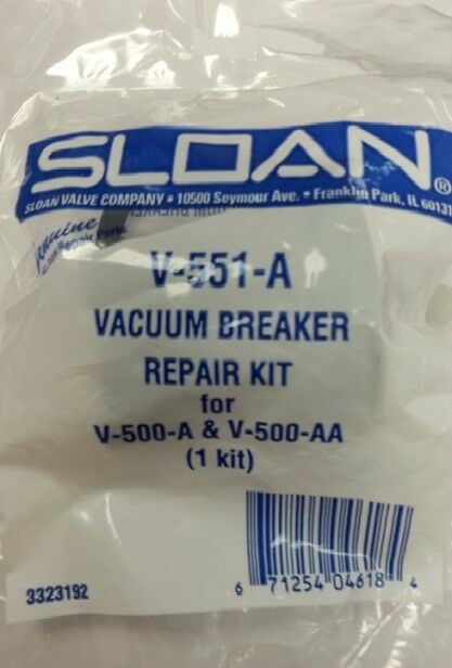 Sloan V-551-A vacuum breaker repair kit in clear plastic packaging with blue Sloan branding and product label.