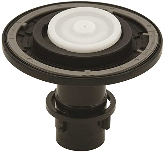 Black and white plastic diaphragm kit assembly with circular design and central white dome.