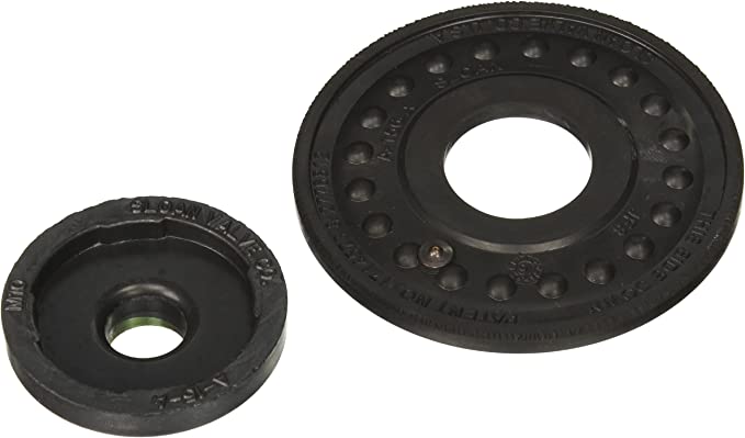 Two black rubber washers with center holes, one smaller and one larger with raised dots around the rim.