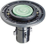 Circular flushometer valve assembly with green diaphragm and black metal housing with mounting brackets.