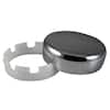 Chrome-plated stop cap kit with black cap and clear plastic ring component.