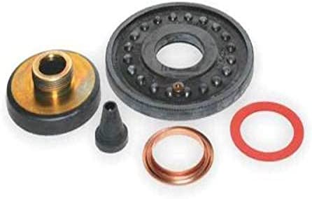 Sloan washer set containing brass and rubber components including circular washers, a rubber seal, and a small black rubber p