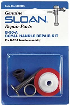 Sloan B-50-A Royal handle repair kit containing rubber washers, metal components, and red tape on blue packaging card.
