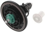 Black diaphragm kit with green center valve mechanism and clear plastic components for toilet flush valve assembly.