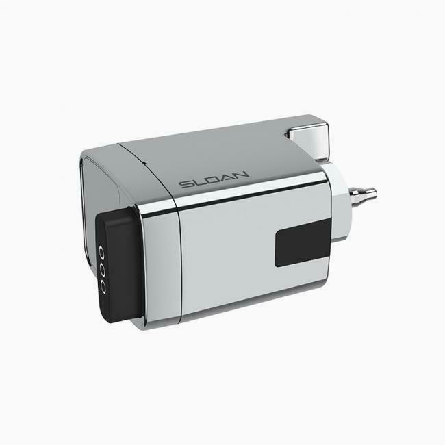 Sloan EBV-500-A chrome and black single-flush side-mount electronic toilet valve with sensor.