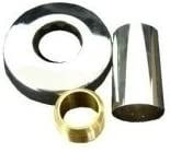 Flushometer supply kit components including coupling nut, tape, and brass fitting.