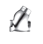 Chrome-plated brass angle valve with threaded inlet and outlet ports.