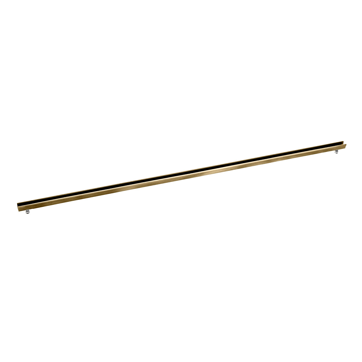 Satin bronze linear drain grate with slot design and mounting hardware, 32 inches long.