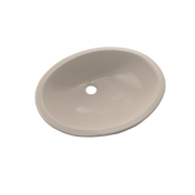 Bone-colored oval undermount bathroom sink with single faucet hole, viewed from above.