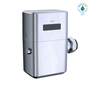 Toto Ecopower touchless toilet flushometer valve in polished chrome with sensor panel and side connection ports.