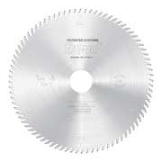 Freud circular saw blade with scoring teeth around perimeter, central bore, and engraved specifications.