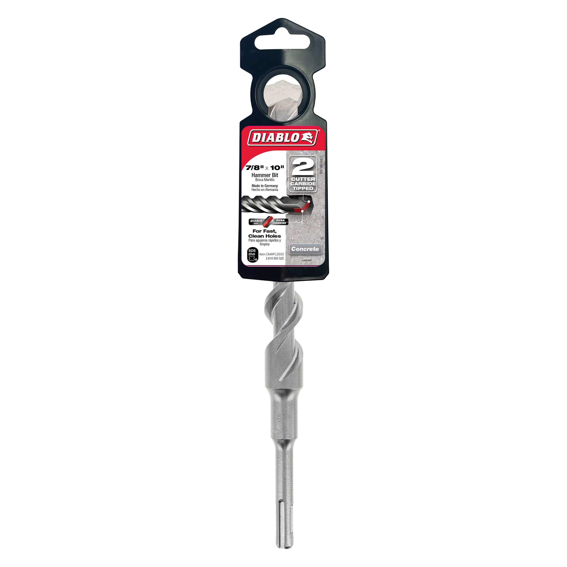 Diablo SDS-Plus hammer drill bit with 7/8 inch diameter and 2-cutter head in packaging.