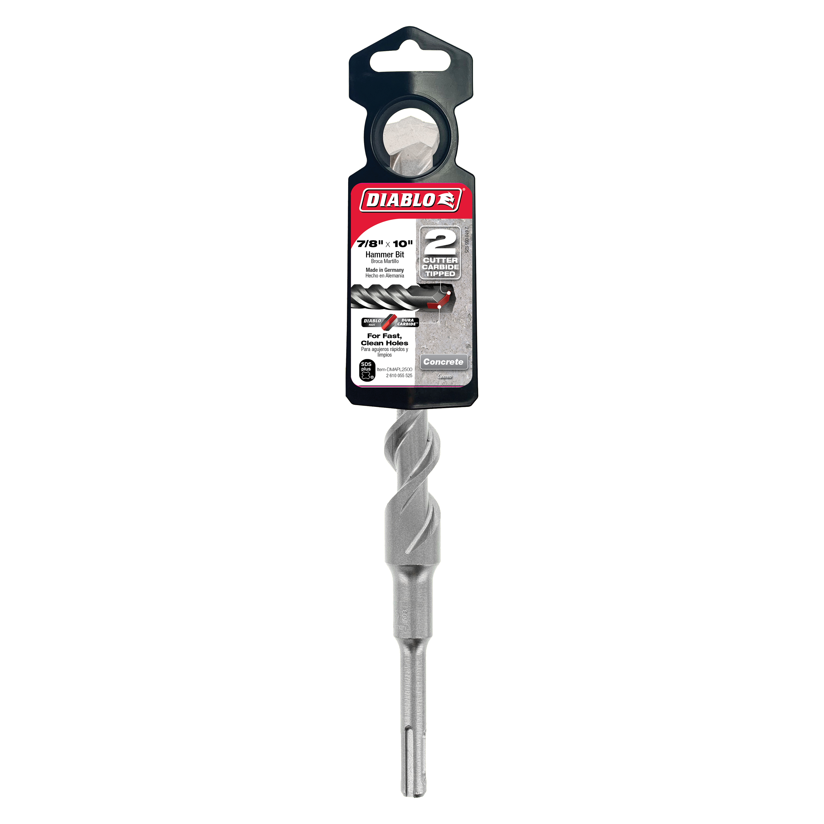 Diablo SDS-Plus hammer drill bit with 7/8 inch diameter and 2-cutter head in packaging.