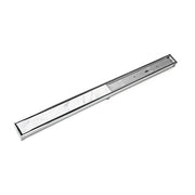 Linear drain with polished stainless steel frame and white tile insert, 96 inches long.