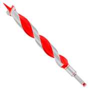 Diablo auger bit with red and gray spiral flutes, metal shank, and pointed tip on white background.