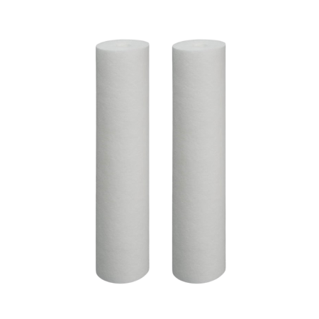 Two cylindrical white carbon water filter cartridges side by side.