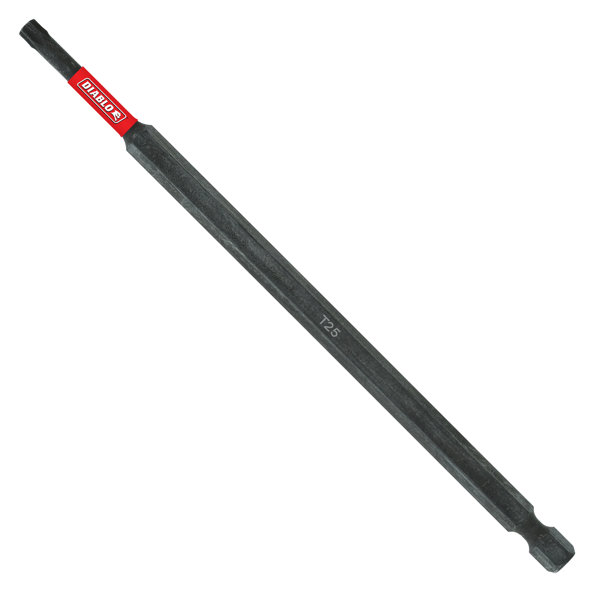 Black 6-inch Torx drive bit with red Diablo branding band near the top and T25 marking on shaft.