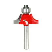 Freud beading router bit with red cutting head, silver metal shank, and black bearing collar on white background.