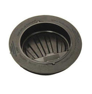 Gray plastic 4-inch trap sealer with black interior grate and slotted drain opening.