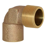 Cast brass elbow fitting with one sweat connection and one male threaded connection, angled 90 degrees.