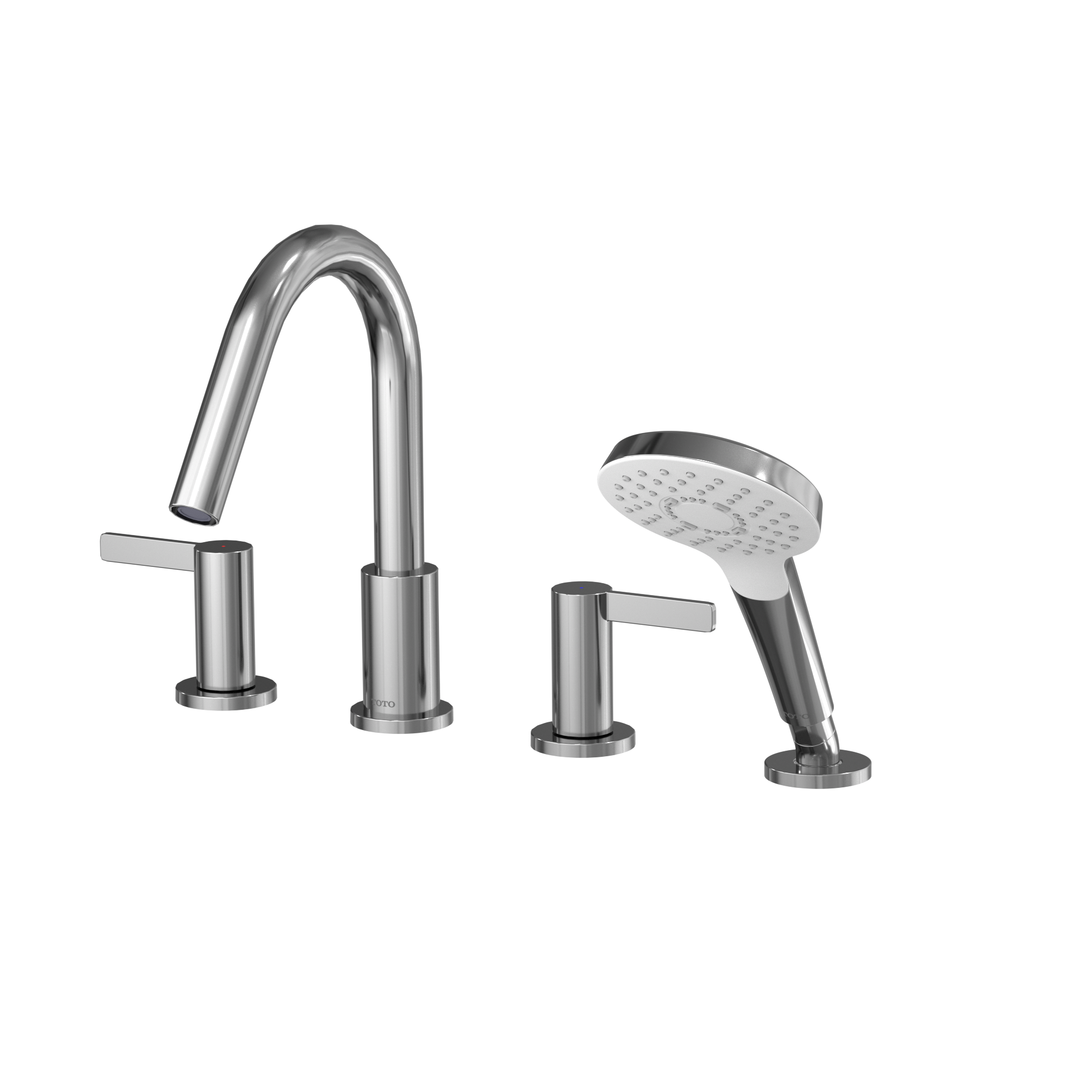 Toto GF Two Lever Handle Deck-Mount Roman Tub Filler Trim With Handshower, Polished Chrome