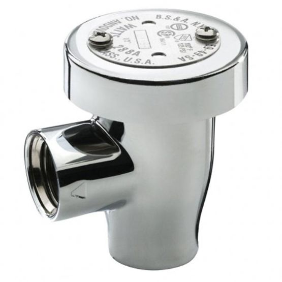 Chrome syphon breaker with cylindrical body, top cap with terminal screws, and side outlet port.
