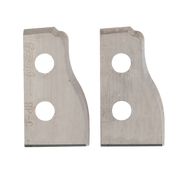 Pair of Freud RP-C raised panel profile router knife blades with mounting holes and curved cutting edges.