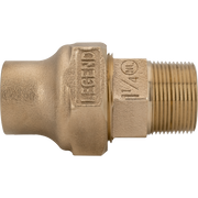 Bronze Legend valve coupling with flare connection on left and threaded male outlet on right.