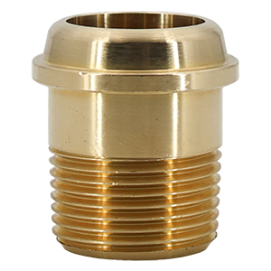 Brass radiator nipple with 3/4" male threaded connection and smooth internal socket.
