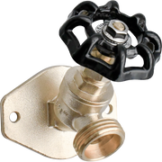 Brass sillcock with black butterfly handle and mounting flange, 1/2" connection.