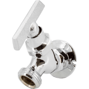 Brass sillcock valve with chrome finish, 1/2" threaded outlet, and lever handle for water control.