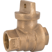 Bronze curb stop valve with 1 inch FNPT connection and rectangular mounting lug on top.