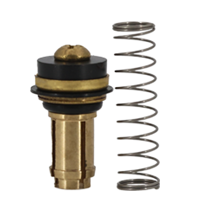 Brass valve cartridge with black handle cap and coil spring replacement part for Legend T-550 valve.