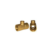 Cast brass venturi tee fitting with three ports in different sizes, shown from two angles.