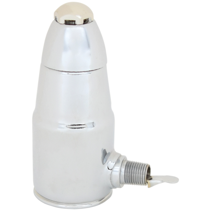 Chrome adjustable air vent with cone-shaped body, threaded connection, and lever handle on side.