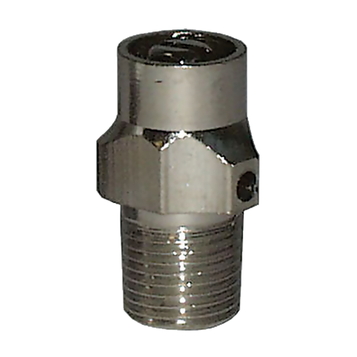 Chrome-plated brass air vent valve with coin-slot opening and threaded male connection.