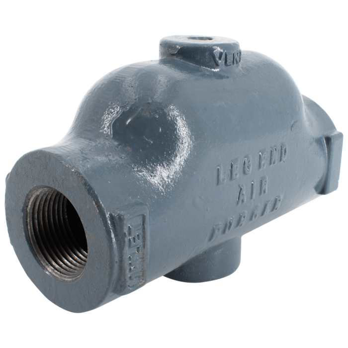 Cast iron air purger valve with threaded inlet connection and top vent port, gray finish.