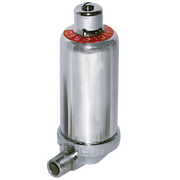 Chrome steam air vent valve with red temperature dial and angled outlet connection.