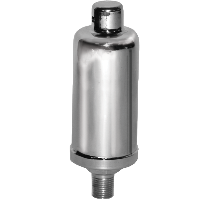 Chrome straight air vent valve with cylindrical body and threaded male connection at base.
