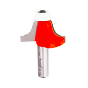 Freud 85-005 router bit with red ogee cutting head and silver shank with black collet on white background.