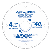 AvantiPRO 4.5 inch carbide grit metal cut-off wheel with segmented edge and center arbor hole.
