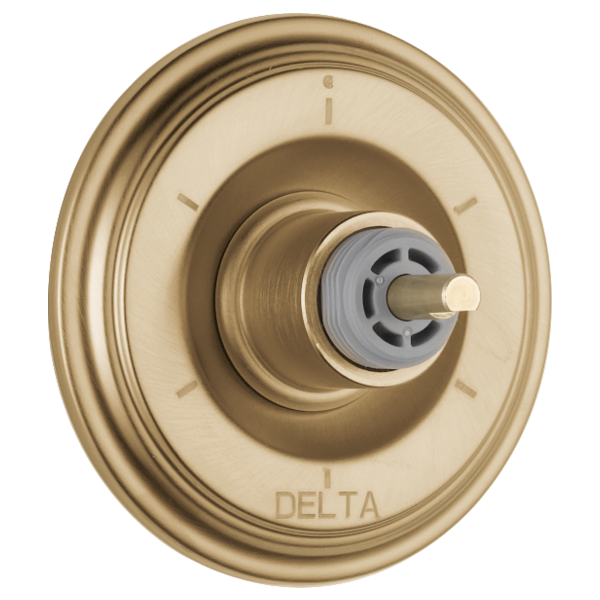 Delta Cassidy trim plate in champagne bronze with diverter valve stem and position markers, handle not included.