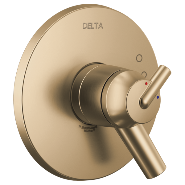 Delta Trinsic Monitor 17 Series valve trim in brushed champagne bronze with single lever handle and temperature indicator dot