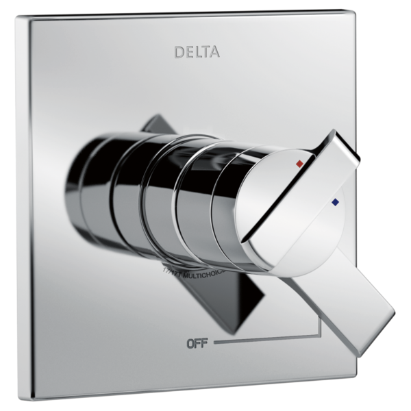 Chrome Delta Monitor 17 Series valve trim with diverter handle and temperature control indicators.