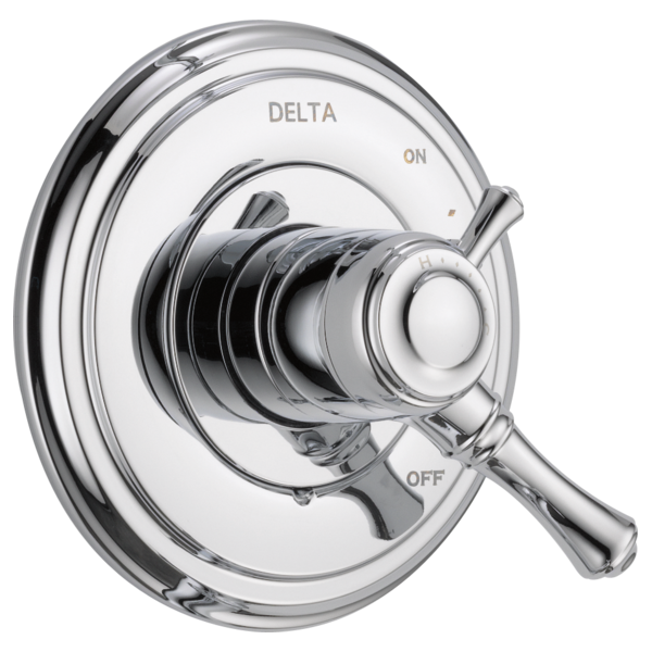 Delta Cassidy Monitor 17 Series chrome valve trim with round escutcheon plate and lever handle.